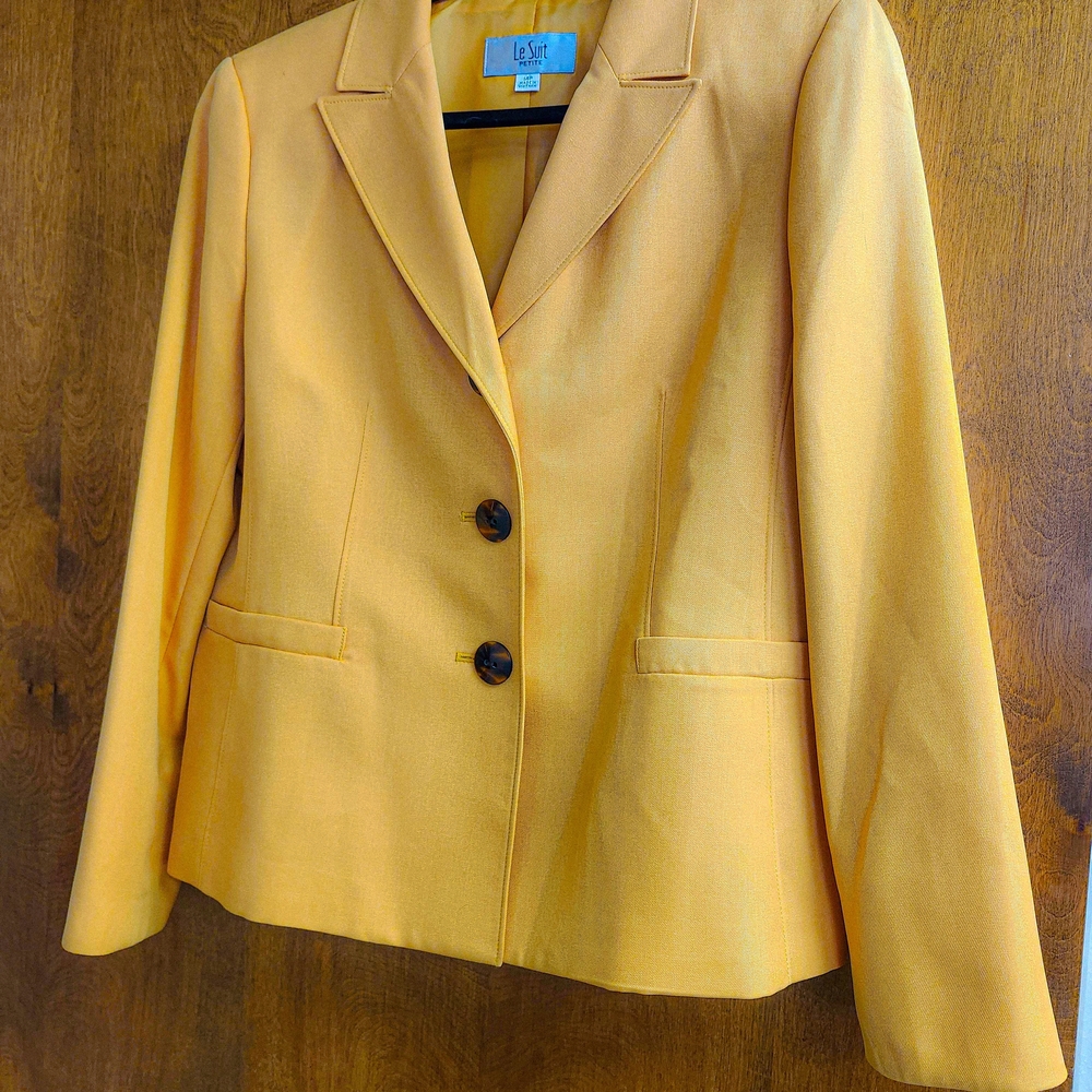 Le Suit Petite Blazer Womens 14P Yellow Mustard Structured Career Work Jacket - Picture 4 of 9